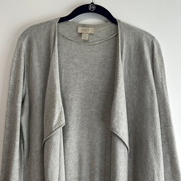 Loft Gray Draped Front Cardigan Open Front Soft Cotton Blend Size M - Picture 3 of 7